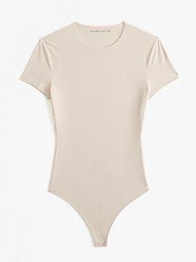 Abercrombie & Fitch Cream Short Sleeve Scoop Bodysuit